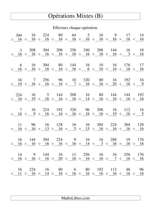 Multiplication et Division -- Règles de 16 (Variation 1 à 20) (B)