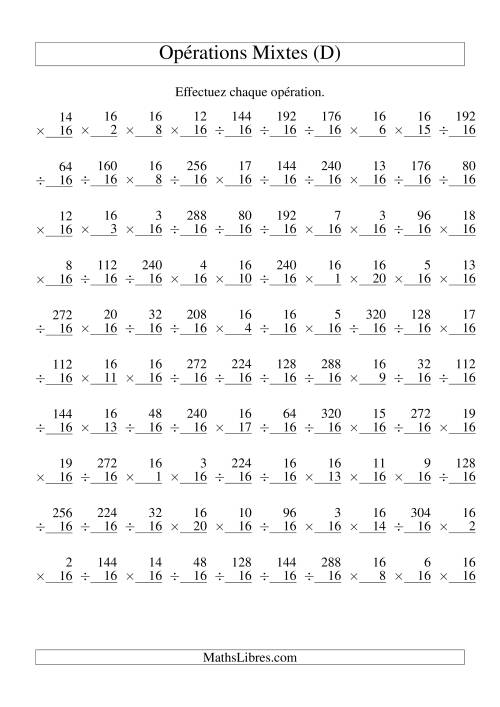 Multiplication et Division -- Règles de 16 (Variation 1 à 20) (D)
