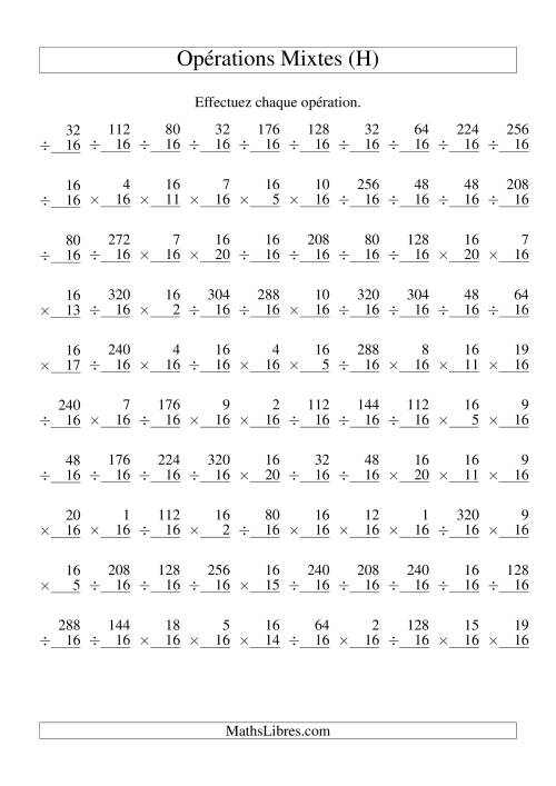 Multiplication et Division -- Règles de 16 (Variation 1 à 20) (H)
