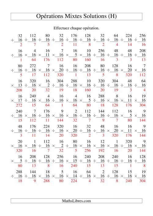 Multiplication et Division -- Règles de 16 (Variation 1 à 20) (H) page 2