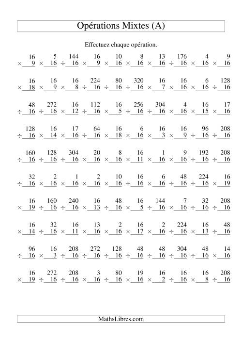 Multiplication et Division -- Règles de 16 (Variation 1 à 20) (Tout)
