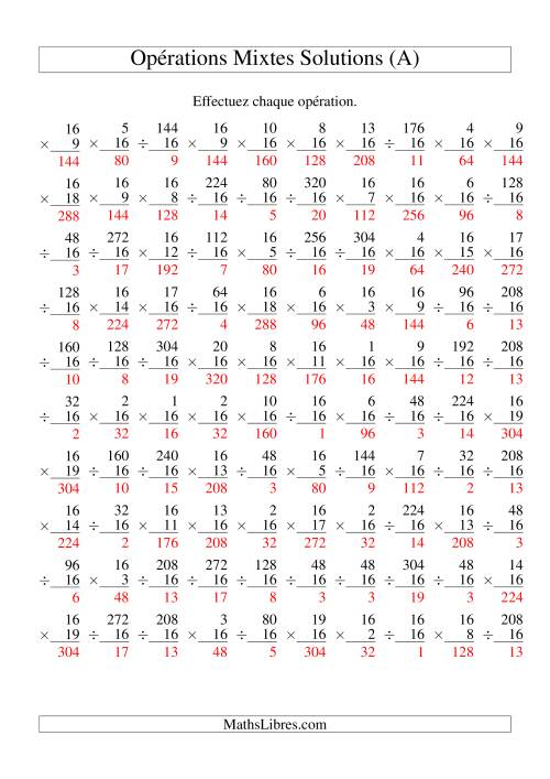 Multiplication et Division -- Règles de 16 (Variation 1 à 20) (Tout) page 2