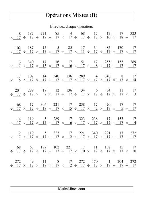 Multiplication et Division -- Règles de 17 (Variation 1 à 20) (B)
