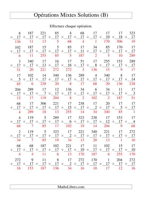 Multiplication et Division -- Règles de 17 (Variation 1 à 20) (B) page 2