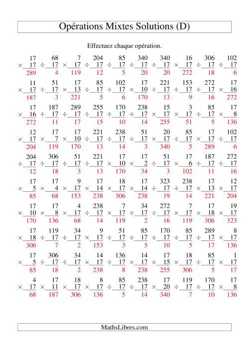 Multiplication et Division -- Règles de 17 (Variation 1 à 20) (D) page 2