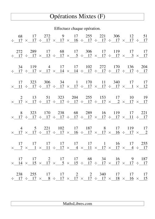 Multiplication et Division -- Règles de 17 (Variation 1 à 20) (F)