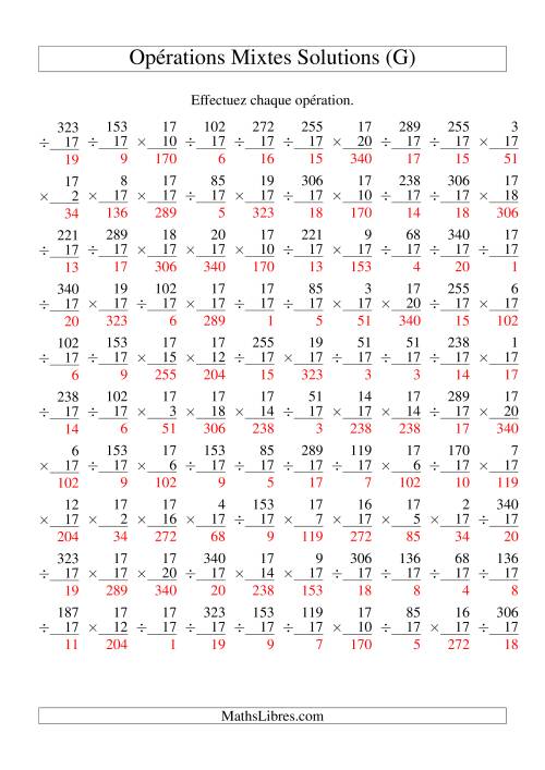 Multiplication et Division -- Règles de 17 (Variation 1 à 20) (G) page 2