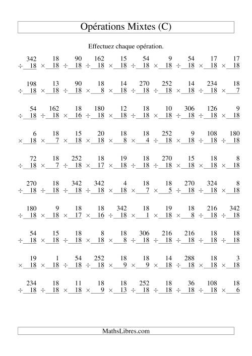 Multiplication et Division -- Règles de 18 (Variation 1 à 20) (C)