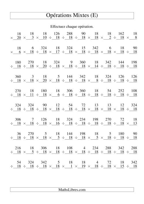 Multiplication et Division -- Règles de 18 (Variation 1 à 20) (E)