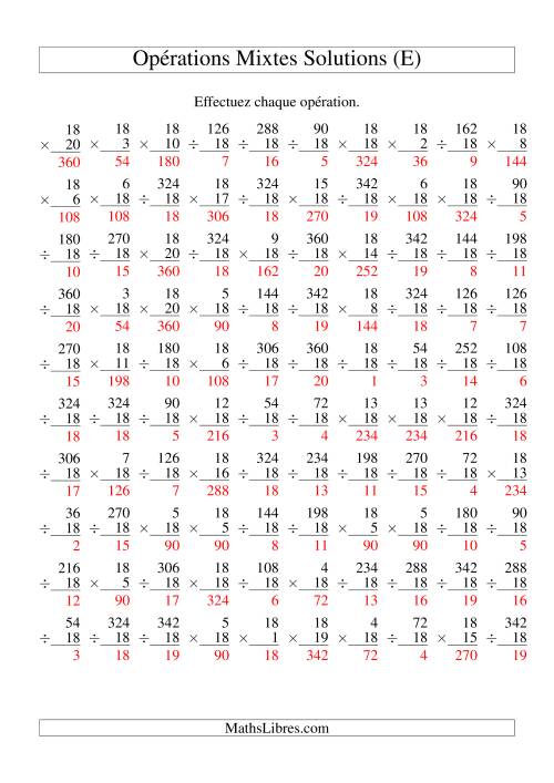 Multiplication et Division -- Règles de 18 (Variation 1 à 20) (E) page 2