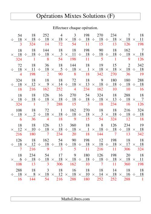 Multiplication et Division -- Règles de 18 (Variation 1 à 20) (F) page 2