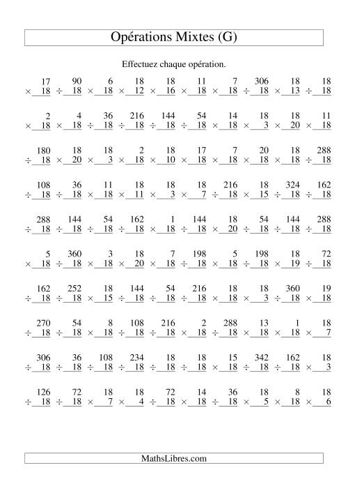Multiplication et Division -- Règles de 18 (Variation 1 à 20) (G)