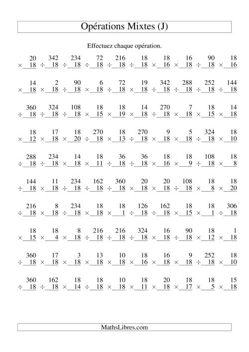 Multiplication et Division -- Règles de 18 (Variation 1 à 20) (J)