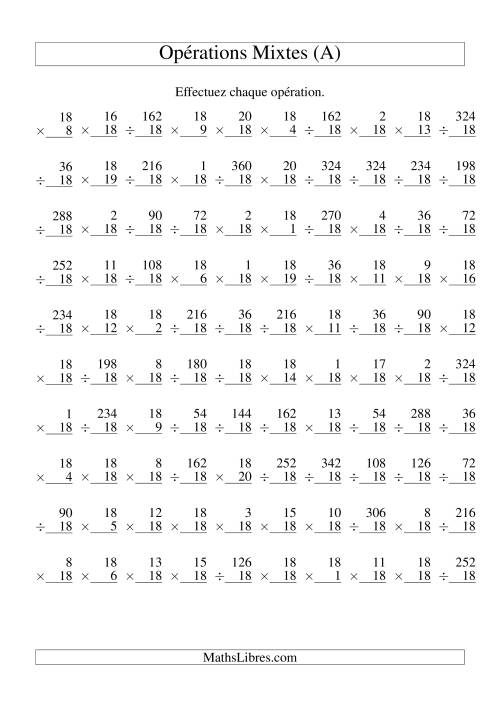 Multiplication et Division -- Règles de 18 (Variation 1 à 20) (Tout)