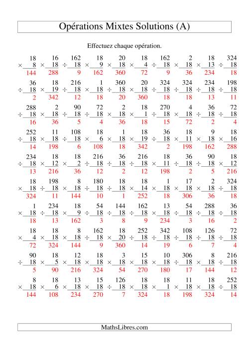 Multiplication et Division -- Règles de 18 (Variation 1 à 20) (Tout) page 2