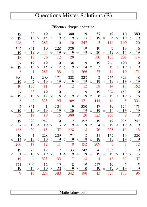 Multiplication et Division -- Règles de 19 (Variation 1 à 20) (B) page 2