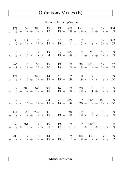 Multiplication et Division -- Règles de 19 (Variation 1 à 20) (E)