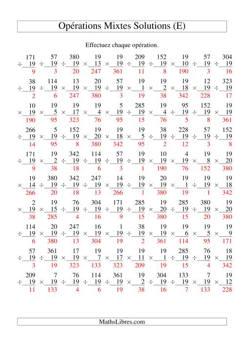 Multiplication et Division -- Règles de 19 (Variation 1 à 20) (E) page 2
