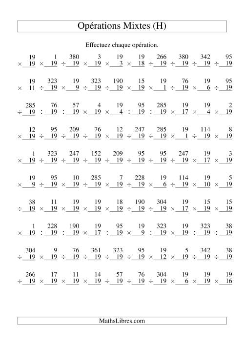 Multiplication et Division -- Règles de 19 (Variation 1 à 20) (H)