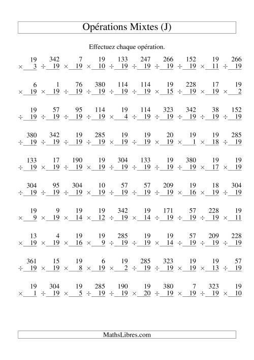 Multiplication et Division -- Règles de 19 (Variation 1 à 20) (J)