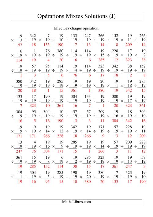 Multiplication et Division -- Règles de 19 (Variation 1 à 20) (J) page 2