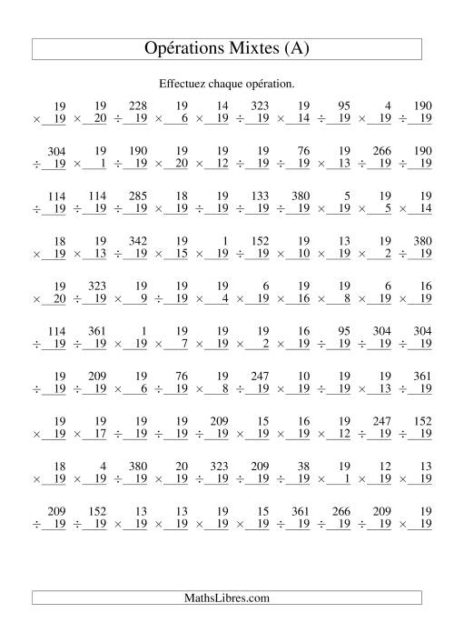 Multiplication et Division -- Règles de 19 (Variation 1 à 20) (Tout)