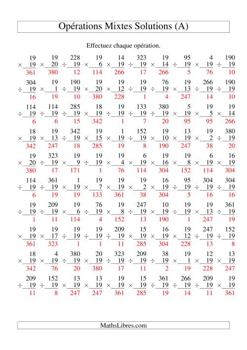 Multiplication et Division -- Règles de 19 (Variation 1 à 20) (Tout) page 2