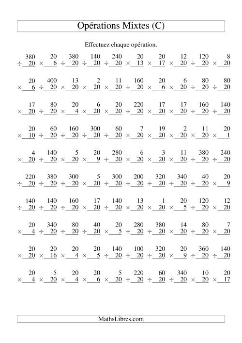 Multiplication et Division -- Règles de 20 (Variation 1 à 20) (C)