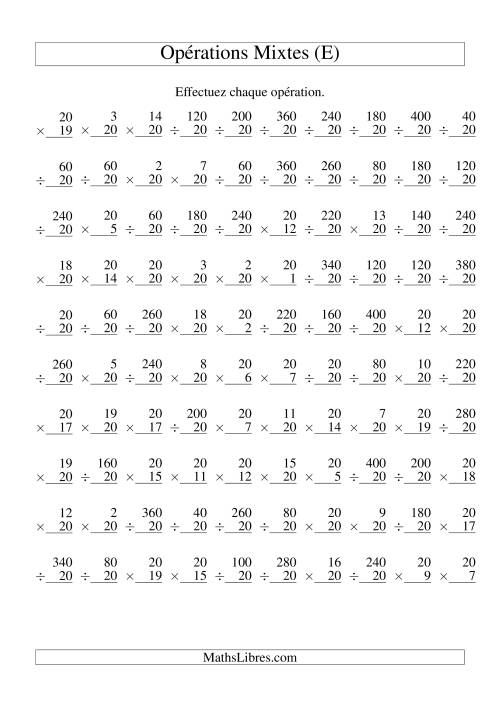 Multiplication et Division -- Règles de 20 (Variation 1 à 20) (E)