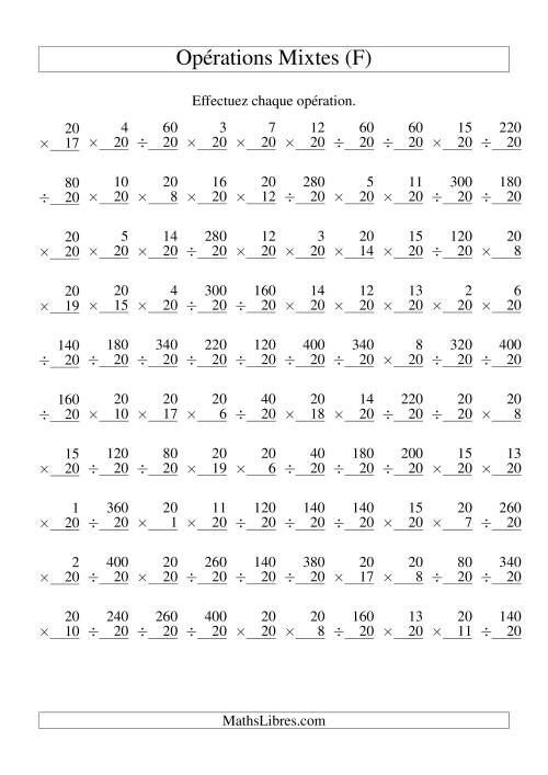 Multiplication et Division -- Règles de 20 (Variation 1 à 20) (F)