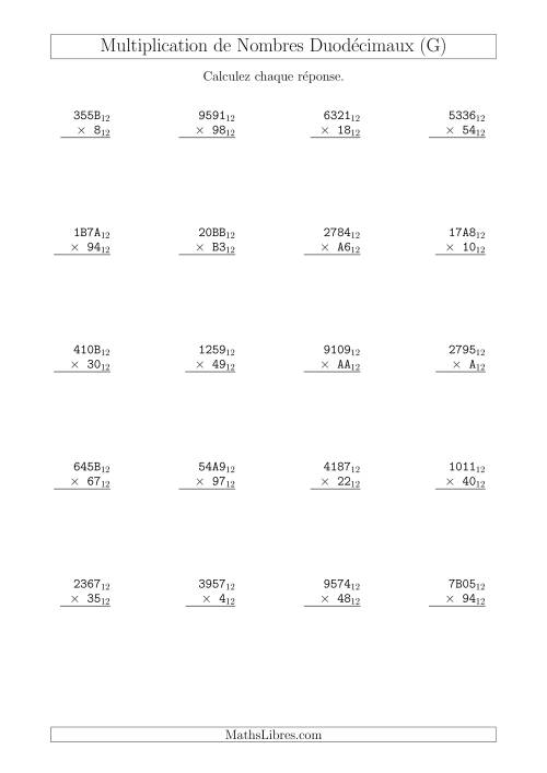 Multiplication de Nombres Duodécimaux (Base 12) (G)