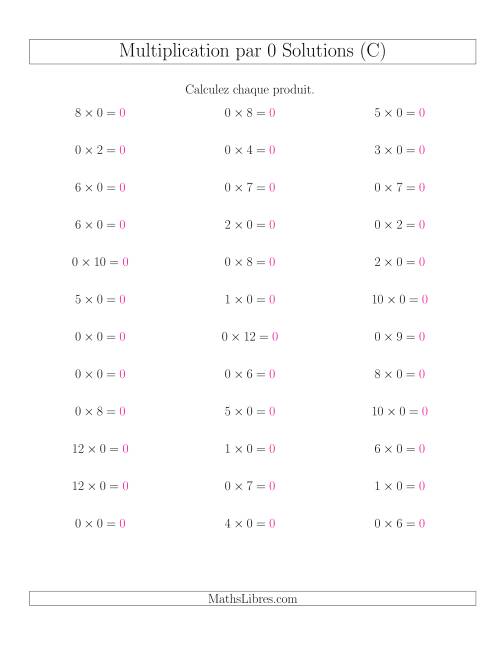 Règles de Multiplication Individuelles -- Multiplication par 0 -- Variation 0 à 12 (C) page 2