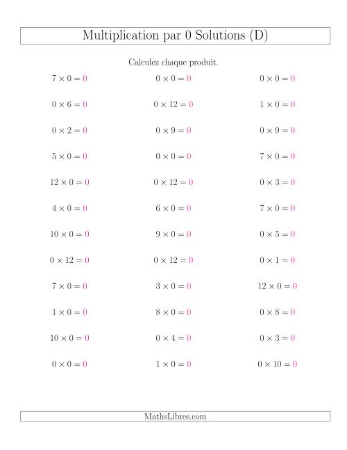 Règles de Multiplication Individuelles -- Multiplication par 0 -- Variation 0 à 12 (D) page 2