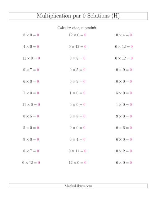Règles de Multiplication Individuelles -- Multiplication par 0 -- Variation 0 à 12 (H) page 2