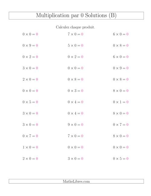 Règles de Multiplication Individuelles -- Multiplication par 0 -- Variation 0 à 9 (B) page 2