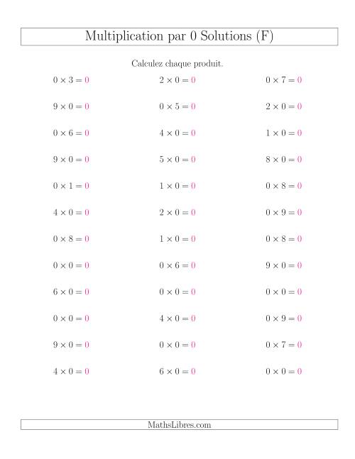 Règles de Multiplication Individuelles -- Multiplication par 0 -- Variation 0 à 9 (F) page 2