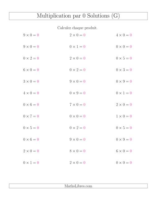 Règles de Multiplication Individuelles -- Multiplication par 0 -- Variation 0 à 9 (G) page 2