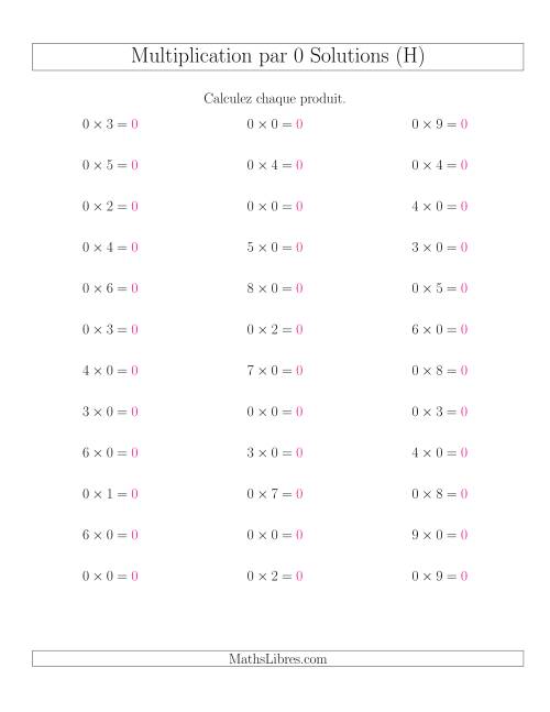 Règles de Multiplication Individuelles -- Multiplication par 0 -- Variation 0 à 9 (H) page 2
