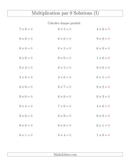 Règles de Multiplication Individuelles -- Multiplication par 0 -- Variation 0 à 9 (I) page 2