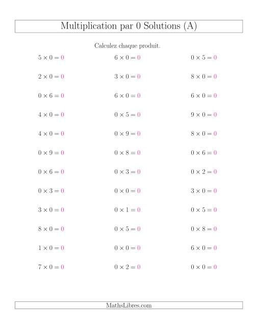 Règles de Multiplication Individuelles -- Multiplication par 0 -- Variation 0 à 9 (Tout) page 2