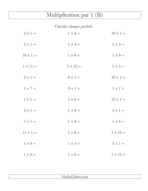 Règles de Multiplication Individuelles -- Multiplication par 1 -- Variation 0 à 12 (B)