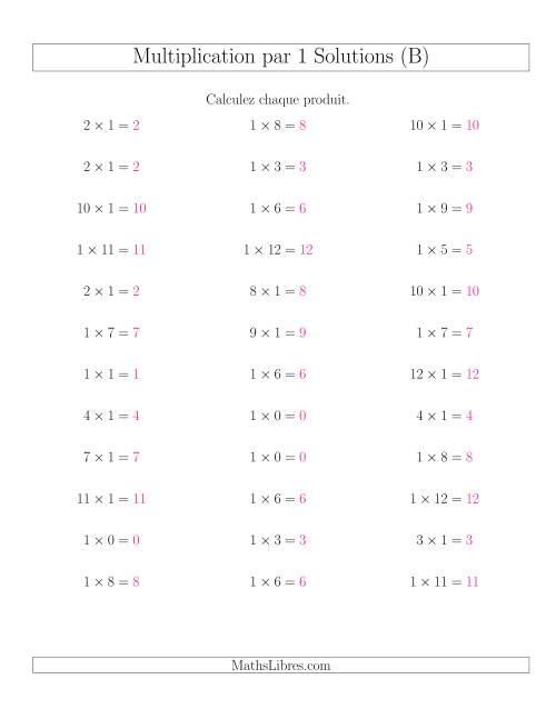 Règles de Multiplication Individuelles -- Multiplication par 1 -- Variation 0 à 12 (B) page 2