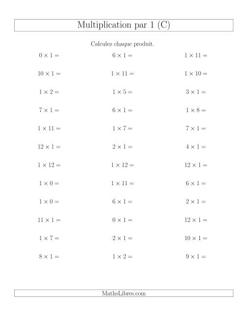 Règles de Multiplication Individuelles -- Multiplication par 1 -- Variation 0 à 12 (C)