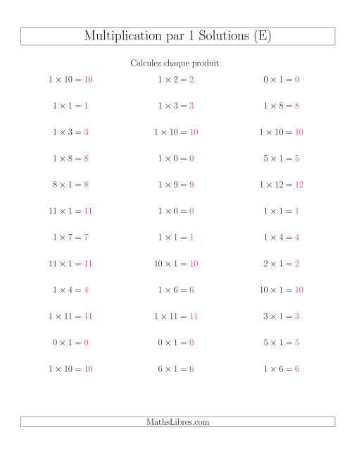 Règles de Multiplication Individuelles -- Multiplication par 1 -- Variation 0 à 12 (E) page 2