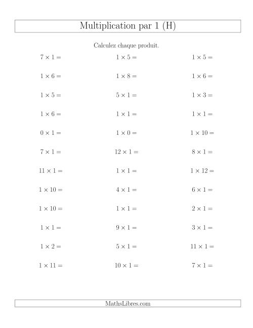 Règles de Multiplication Individuelles -- Multiplication par 1 -- Variation 0 à 12 (H)