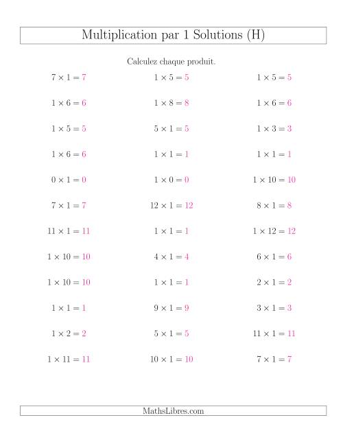 Règles de Multiplication Individuelles -- Multiplication par 1 -- Variation 0 à 12 (H) page 2