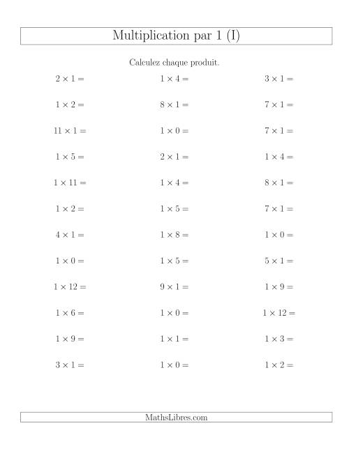 Règles de Multiplication Individuelles -- Multiplication par 1 -- Variation 0 à 12 (I)