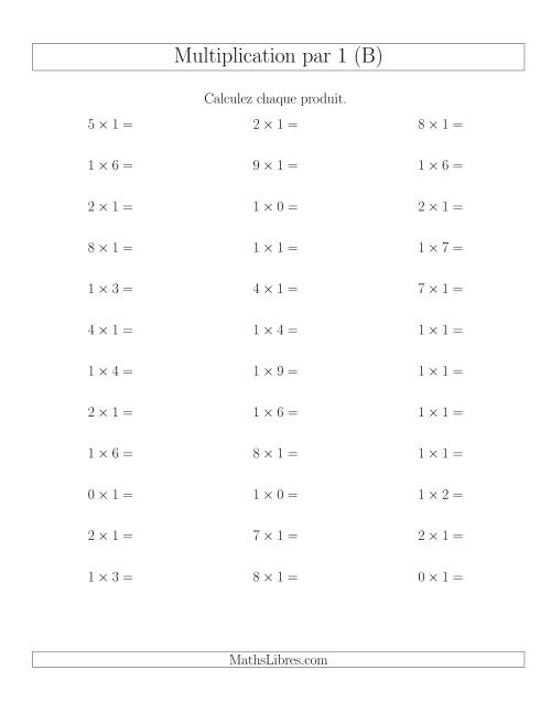Règles de Multiplication Individuelles -- Multiplication par 1 -- Variation 0 à 9 (B)