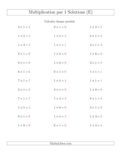 Règles de Multiplication Individuelles -- Multiplication par 1 -- Variation 0 à 9 (E) page 2