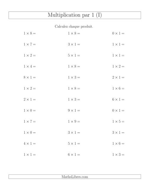 Règles de Multiplication Individuelles -- Multiplication par 1 -- Variation 0 à 9 (I)